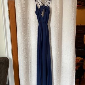 Navy open tie back maxi